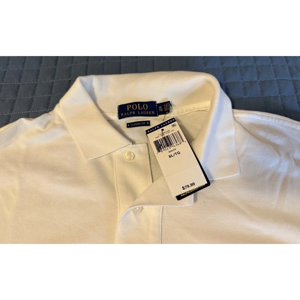 NWT Polo Ralph Lauren Polo Shirt Men XL White Long Sleeve Blue Pony 100% Cotton